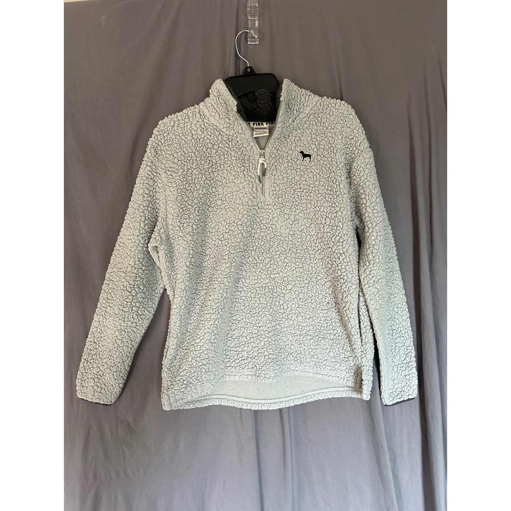Victoria's Secret PINK Sherpa Quarter Zip Pullover Mint Green Fleece Small